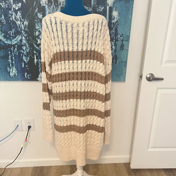 Anthropologie Pilcro Cable Knit Longline Tunic Sweater Recycled Cotton Blend XL - Picture 7 of 12